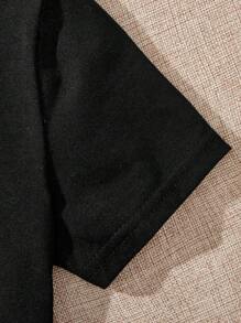 SHEIN 3 件套年轻女孩纯色针织字母印花圆领修身休闲 T 恤 - 藍色 - 查看 3