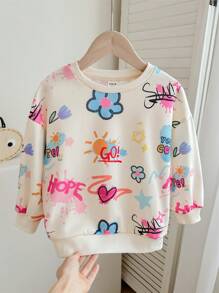 Sudadera casual de cuello redondo de punto con ajuste holgado para niña joven