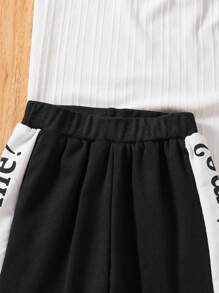 SHEIN 3 件套 幼儿女孩时尚可爱眼镜猫和字母印花连帽衫运动衫 + 字母印花裤套装 - 黑色 - 查看 6