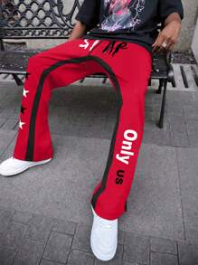 Manfinity Homme Plus Size Men's Letter & Pentagram Print Drawstring Waist Flared Casual Sweatpants