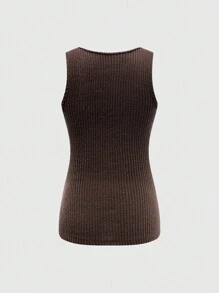 SHEIN LUNE 女式方领宽肩带罗纹三色背心套装，夏季和秋季 - 彩色 - 查看 5