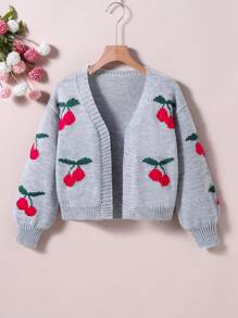 少女樱桃印花休闲开衫 - 灰色 - 查看 3