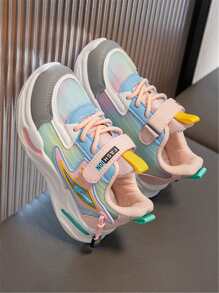 1 Pair Kids Fashion Color Block Soft & Wear-Resistant Hook-And-Loop Outdoor Anti-Slip Girls Simple Comfortable New Style Outdoor Anti-Slip Versatile Flat Bottom Sports Shoes, Suitable For Four Seasons - Pink - View 6