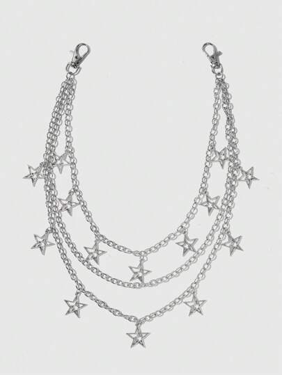 Grunge Punk Multi-Layer Pentagram Metal Waist Chain, Versatile Accessory For Dress, Party, Beach, Spring And Summer, Music Festival, Gathering