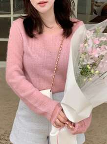 DAZY Women Round Neck Lightweight Sweater Fall - Pink - View 5