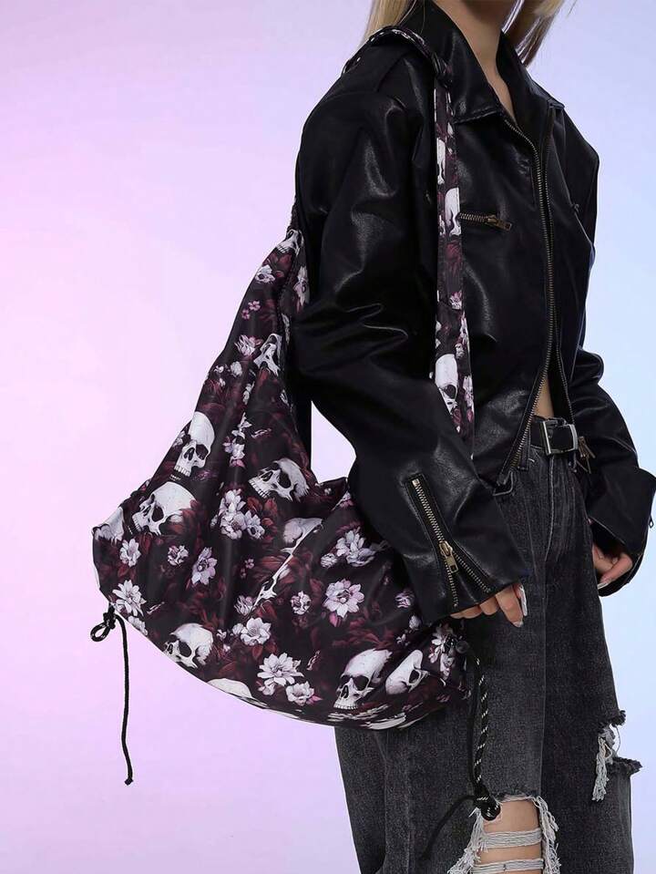 Our Grunge Punk New Skull Print Shoulder Bag Casual Crossbody Bag