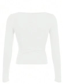 INAWLY Áo thun nữ dài tay cổ chữ V in chữ và số thời trang ngọt ngào nhẹ nhàng - trắng - Xem 2