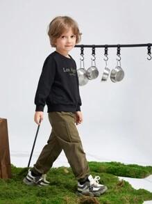 SHEIN Leap Crew 男孩口號圖案衛衣和貨物褲