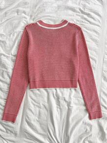 Soleia WYWH 女士秋季假日毕业季返校季服装秋装度假娃娃衫圣诞亮片返校节婚礼音乐会比赛日浪漫甜美可爱休闲安哥拉红条纹开衫 - 酒紅色 - 查看 7