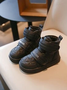 儿童靴子 女童鞋 时尚保暖雪地靴 钩环 简约室内外穿着 - 黑色 - 查看 1