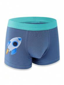 6条/包 男童3D无缝卡通汽车、挖掘机、太空火箭撞色腰带舒适成长型内裤，适合秋季、冬季和开学季 - 彩色 - 查看 3