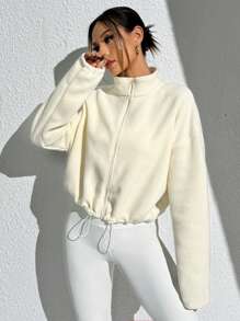 SHEIN Sport Studio Wind-Resistant Warm Dropped Shoulder Hem Drawstring Short Jacket Sports Jacket