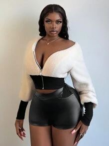 Slaydiva 女式秋冬拉链撞色短款夹克 - 彩色 - 查看 5