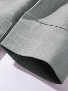 EMERY ROSE 3/4 袖翻领收腰亚麻休闲西装外套 - 灰色 - 查看 3