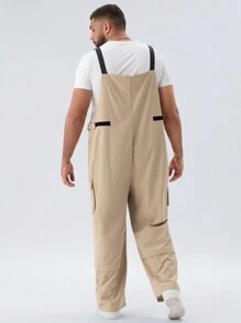 Manfinity NXTstreet Plus Size Men's Leisure Ripstop Multi-Zipper Pockets Bib Overalls