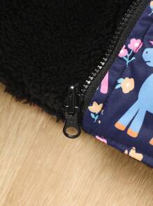 2pcs Baby Girls Furry Unicorn Print Casual Outfit, Thicked Warm Jacket & Pants Set, Winter - Multicolor - View 7