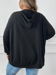 SHEIN CURVE+ 大码拉链插肩袖抽绳连帽衫、秋季上衣、秋季女装