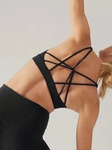 SHEIN Sports Seamless High Stretch Sports Bra With Pads For Women - Black - View 5