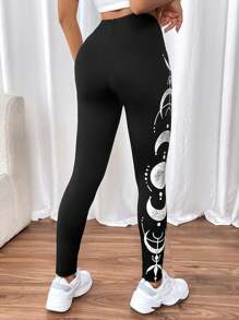 StreetHx Knitted Printed Leggings Fall Cloth For Women - Black - View 2