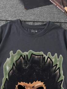 Manfinity Dauomo 男士休闲卡通人物印花短袖圆领 T 恤，夏季 - 深灰色 - 查看 4