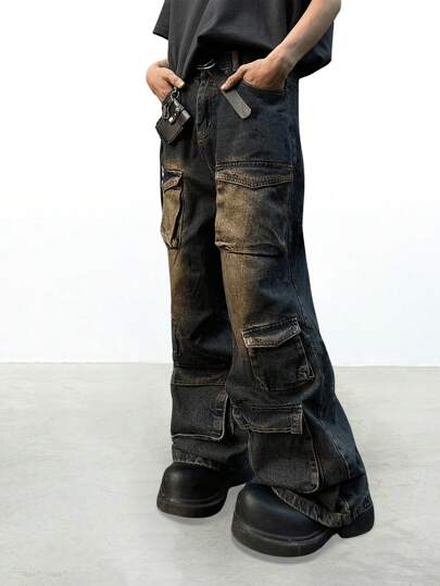 Street Life Men Casual Baggy Washed Cargo Jeans, School