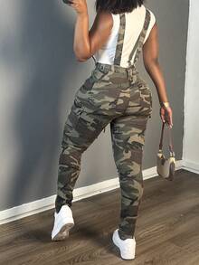 Women's Adjustable Strap Camouflage Jumpsuit - Women's Spring Clothing Casual Vacation - Army Green - View 2