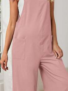 SHEIN 孕妇纯色系带口袋休闲连体裤，适合孕妇 - 粉色 - 查看 5