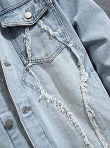 Manfinity Homme 男式休闲纽扣前口袋长袖原始下摆牛仔夹克 - 淺色水洗藍 - 查看 4