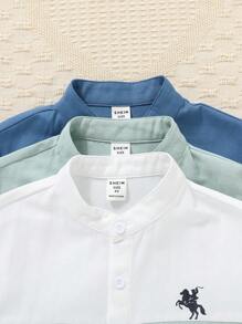 3 Stücke/Set Kleine Jungen Muster Stehkragen Kurzarm Hemd Set