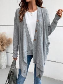 prairielle prairielle Women's Button Up Long Sleeve Simple Solid Color Loose Casual Cardigan Fall Cloth For Women - Grey - View 5