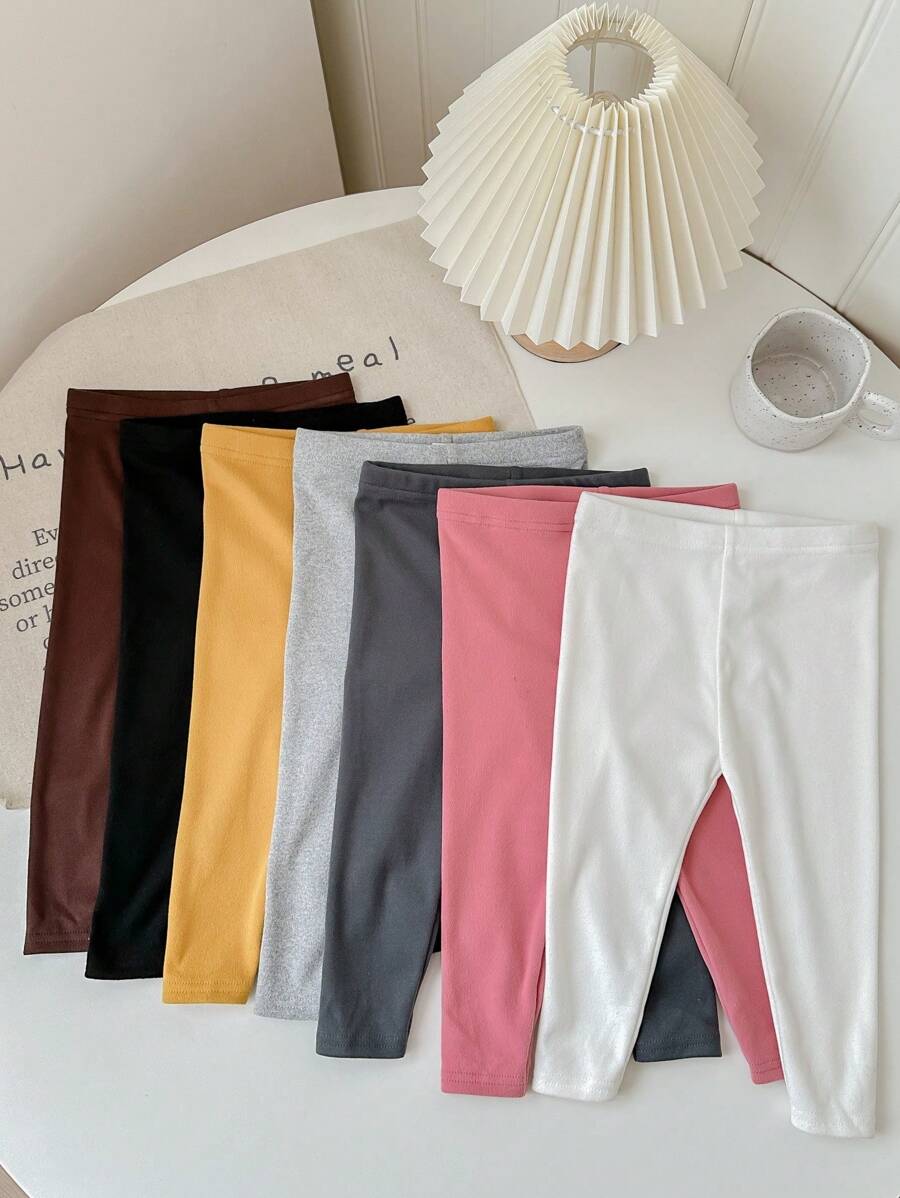 Leggings de punto de unicolor con cintura elástica para bebé niña, multipack, otoño/invierno - Multicolor - Ver 1