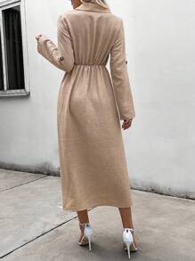 SHEIN Clasi 女士夏季纯色马球领袖口侧开衩下摆优雅办公室连衣裙