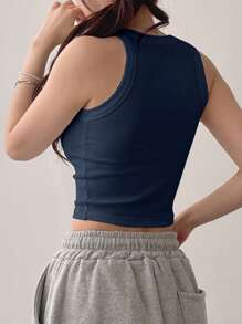 DAZY Parte superior deportiva casual sin mangas de cuello redondo de un solo color para mujer