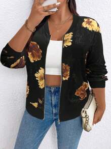 SHEIN LUNE Veste décontractée à fermeture éclair imprimée, pour grand taille, pour un port quotidien