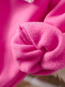 SHEIN 年轻女孩运动休闲针织印花圆领长袖连帽衫套装 - 粉色 - 查看 5