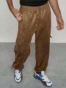 Manfinity EMRG Pantalones rectos informales con cintura elástica suelta, estilo streetwear estadounidense