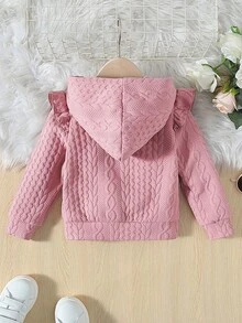 Tween Girl Loose Casual Jacquard Knit Hooded Ruffle Trim Cardigan - Pink - View 2