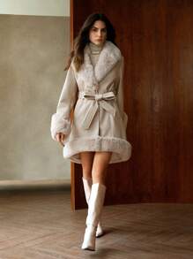 Anewsta Thick Fluffy Trimmed Fluffy Outwear Jacket For Women