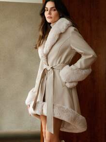 Anewsta Thick Fluffy Trimmed Fluffy Outwear Jacket For Women