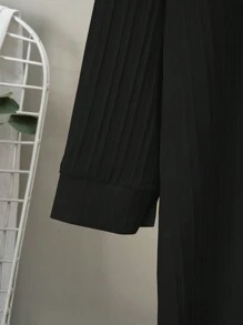 Omancia SHEIN LUNE Pleated Long Button Down Oversized Women Black Shirts,Teacher Shirts Fall Cloth For Women - Black - View 4