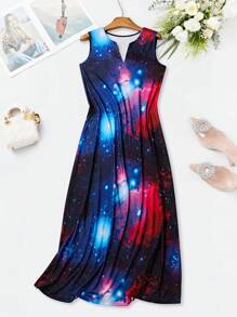 SHEIN LUNE 无袖印花长款缺口领度假夏装 - 彩色 - 查看 5