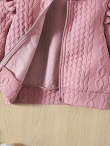 Tween Girl Loose Casual Jacquard Knit Hooded Ruffle Trim Cardigan - Pink - View 6
