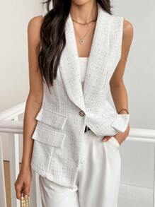 Chiquease Women's Sleeveless Blazer Jacket With Pockets - White - View 1