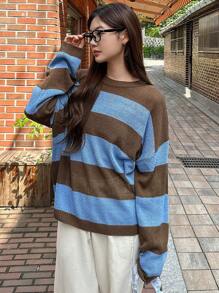 DAZY Maglione oversize a girocollo con blocchi di colore, abbigliamento autunnale per donna