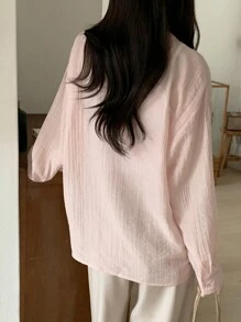 DAZY 女士宽松纯粉色长袖扭结衬衫，秋装 - 粉色 - 查看 2