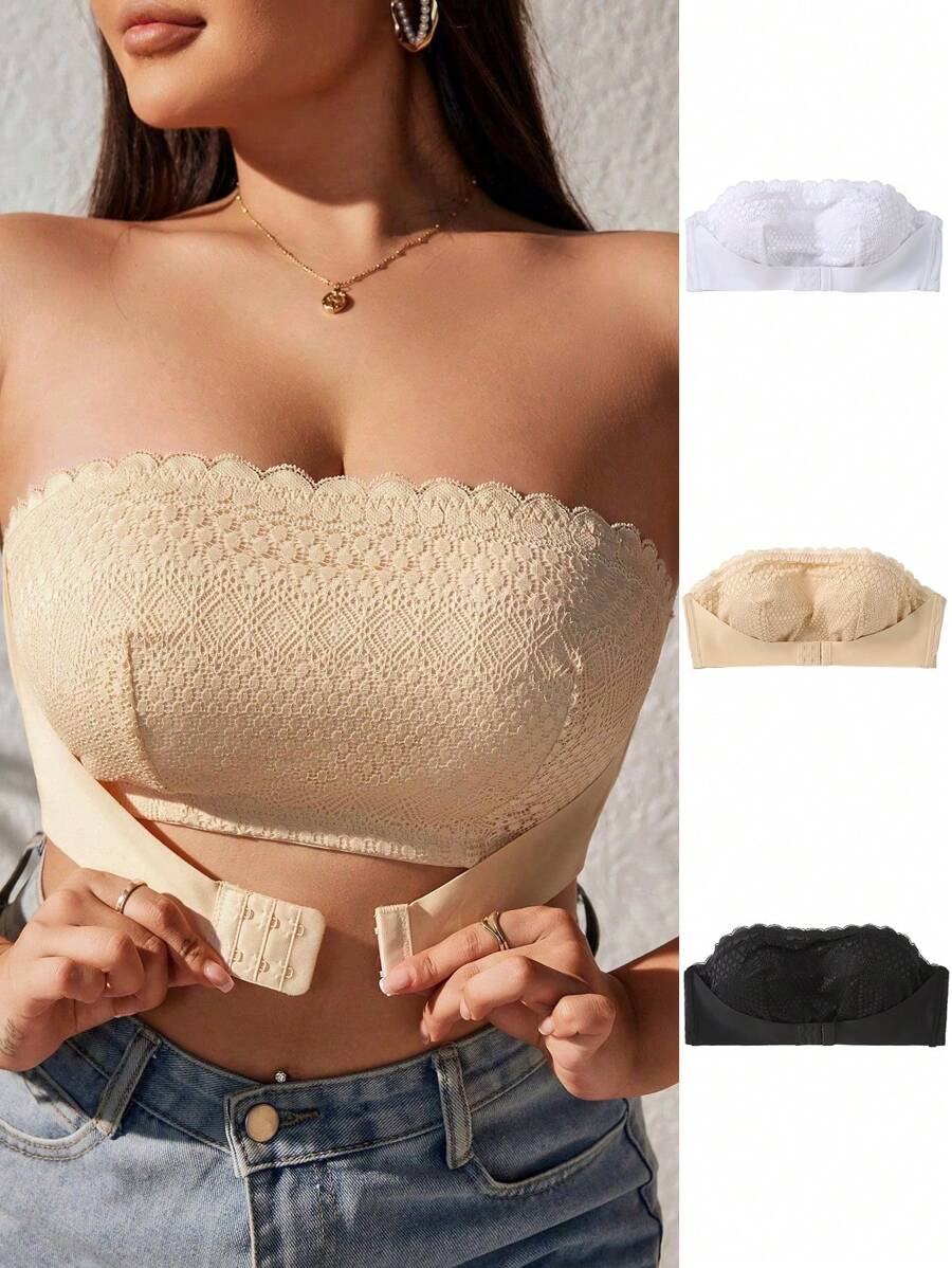 3 Cái/bộ Mùa Hè Dây Chống Trơn Trượt Chống Tiếp Xúc Ren Bandeau Áo Ngực Cho Kích Thước Lớn - Nhiều màu - Xem 1