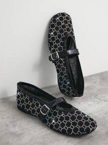 SHUZIA Cross Strap Black Mesh Ballerina - Black - View 2