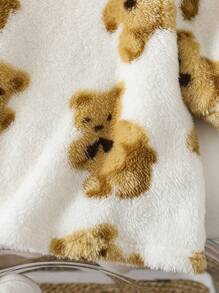 SHEIN Leap Crew Baby Girl Warm Fuzzy Cartoon Bear Pattern Hooded White Dress, Autumn/Winter - Multicolor - View 5