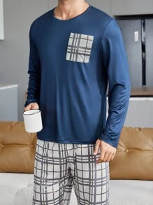 CoupledUp Men's Casual Plaid 2pcs Home Clothes Set, Fall Clothes - Multicolor - View 5