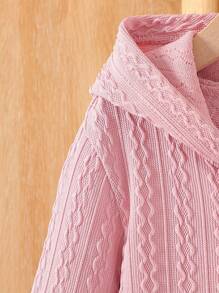 SHEIN Áo khoác vải jacquard hai mảnh đơn giản, giản dị, có mũ trùm đầu, vai thẳng, tay dài, màu trơn, phù hợp cho bé gái, mặc hàng ngày - Nhiều màu - Xem 4